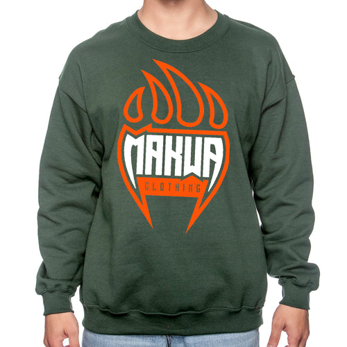 Makwa Claw Sweatshirt Forest Green w/ Orange-White Logo