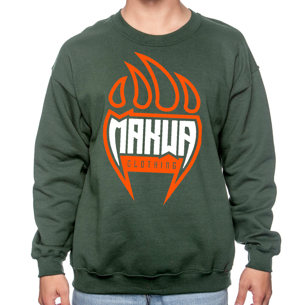 Makwa Claw Sweatshirt Forest Green w/ Orange-White Logo