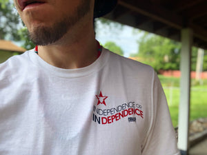 in DEPENDENCE Navy/Red Unisex T-shirt