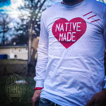 Load image into Gallery viewer, &quot;Native Made&quot; Long Sleeve White Crew w/ Red Logo